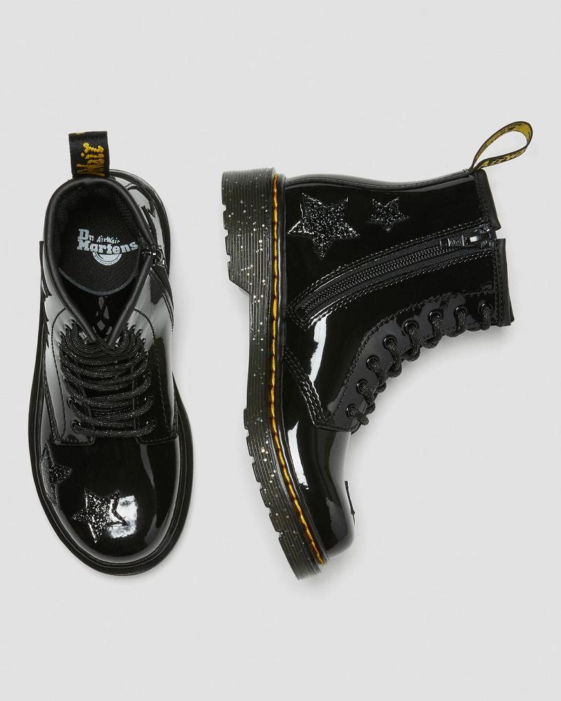 Dr Martens Junior 1460 Glitter Star Lak Veterlaarzen Kinderen Zwart | NL 143MQZ